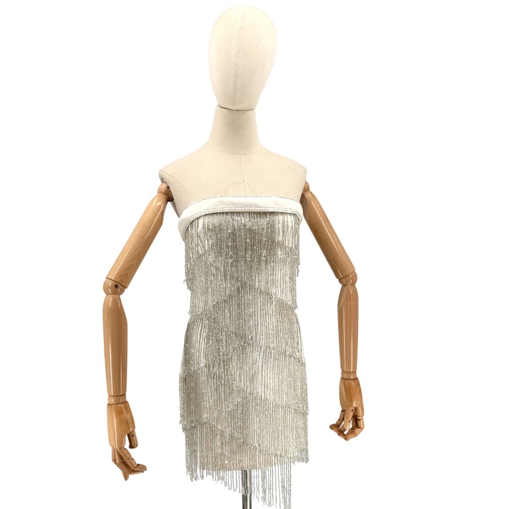 ASOS Silver Fringe Strapless Mini Dress